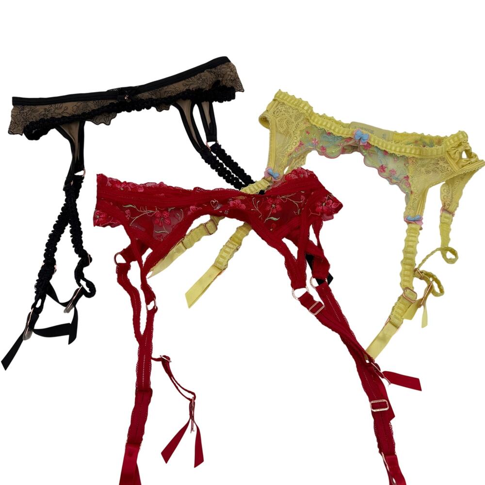 Lounge Set of 3 Sexy Floral Lacy Garter Belts Size Small/Medium